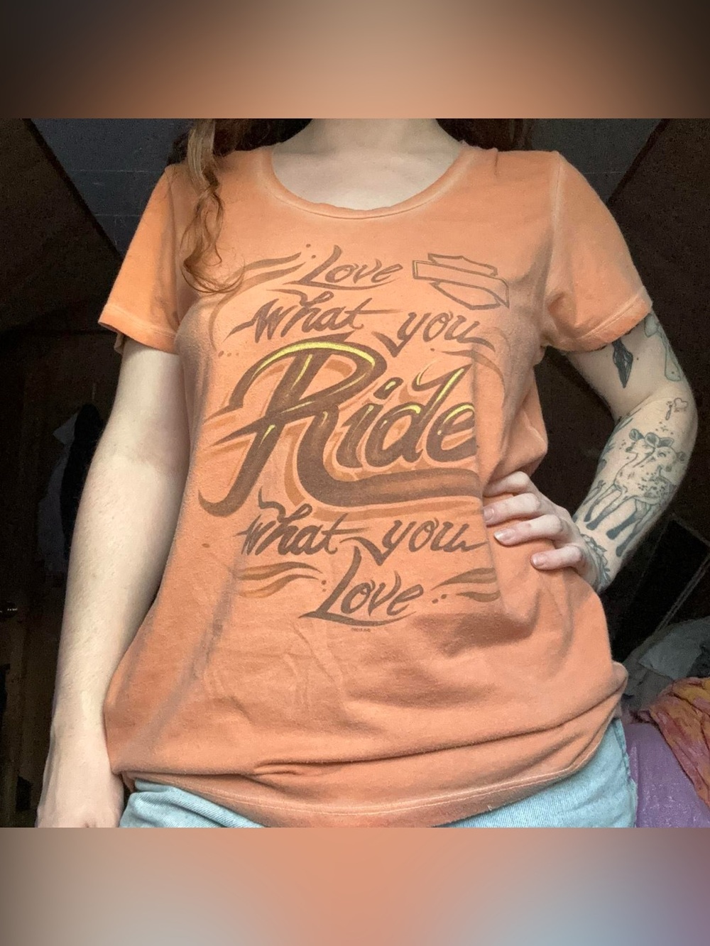 Harley Davidson Faded Orange Love What Ride What You Love Graphic Tshirt